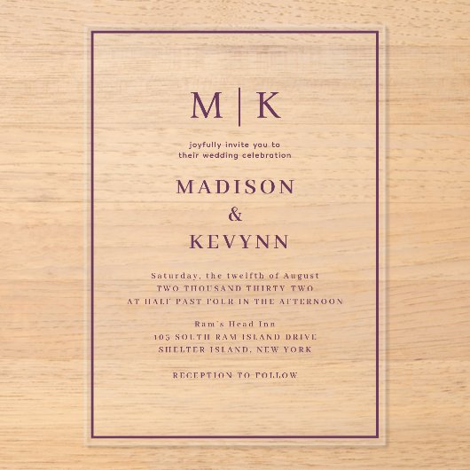 Eenvoudig minimaal en chique | Bruiloft Acryl Uitnodigingen (Voorkant)