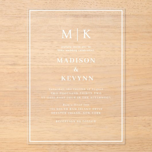 Eenvoudig minimaal en chique | Bruiloft Acryl Uitnodigingen (Voorkant)