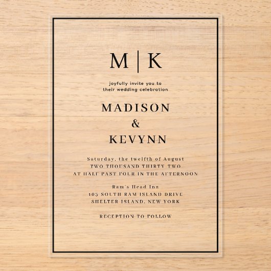 Eenvoudig minimaal en chique | Bruiloft Acryl Uitnodigingen (Voorkant)