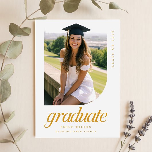 Eenvoudig Minimaal Foto Goud Script Afstuderen Briefkaart