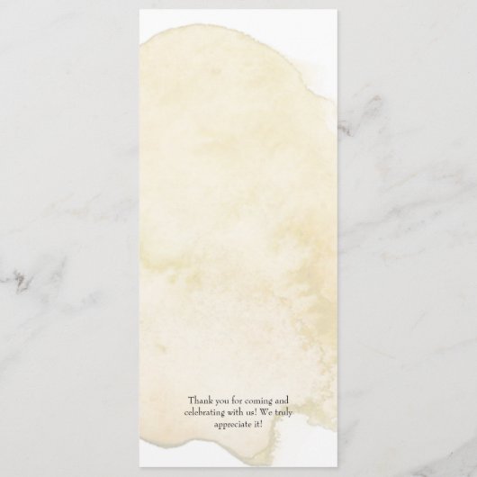 Eenvoudig minimaal gele Waterverf bruiloft Menu (Achterkant)