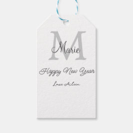 eenvoudig minimaal gelukkig nieuwjaar monogram gri cadeaulabel