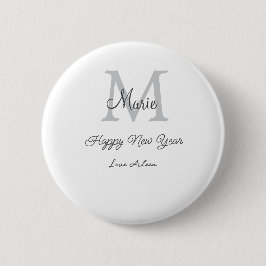 eenvoudig minimaal gelukkig nieuwjaar monogram gri ronde button 5,7 cm