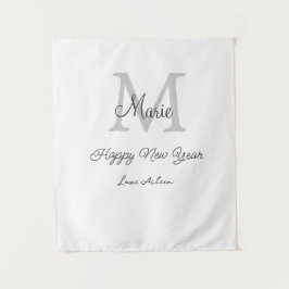 eenvoudig minimaal gelukkig nieuwjaar monogram gri wandkleed