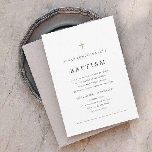 Eenvoudig minimaal Gold Cross Religieuze Baptisme Magnetische Uitnodiging