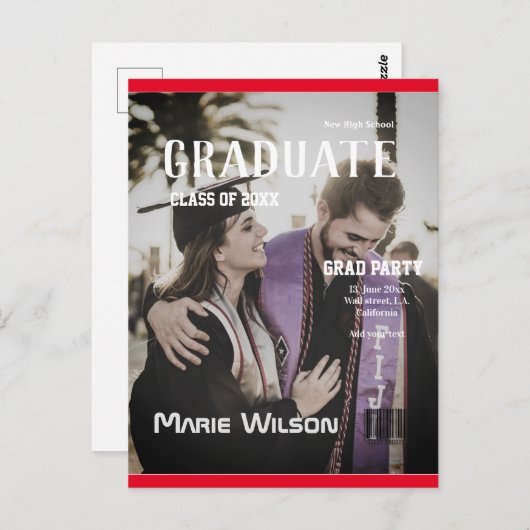 eenvoudig minimaal magazijn sjabloon afstuderen briefkaart (Voorkant / Achterkant)