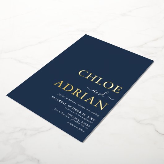 Eenvoudig minimaal marinevlek Blue Wedding Gold Folie Uitnodiging (Gedraaid)