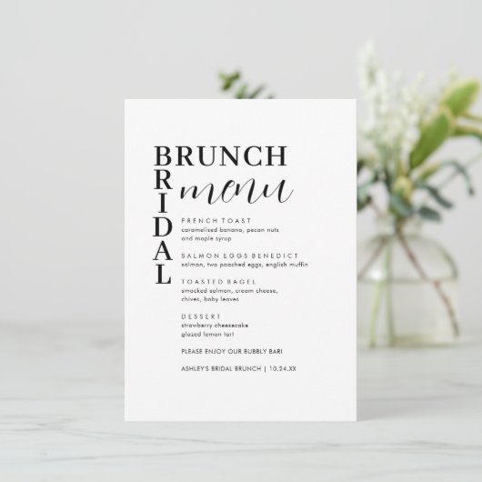 Eenvoudig Minimaal Menu Bridal Brunch (Staand voorkant)
