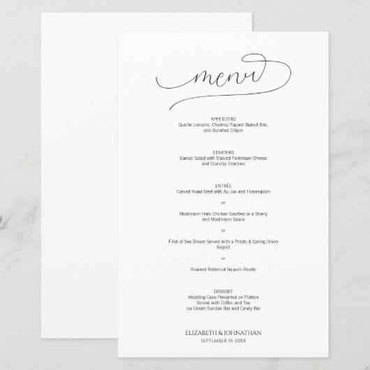 Eenvoudig Minimaal Menu voor zwart-wit script (Voorkant / Achterkant)