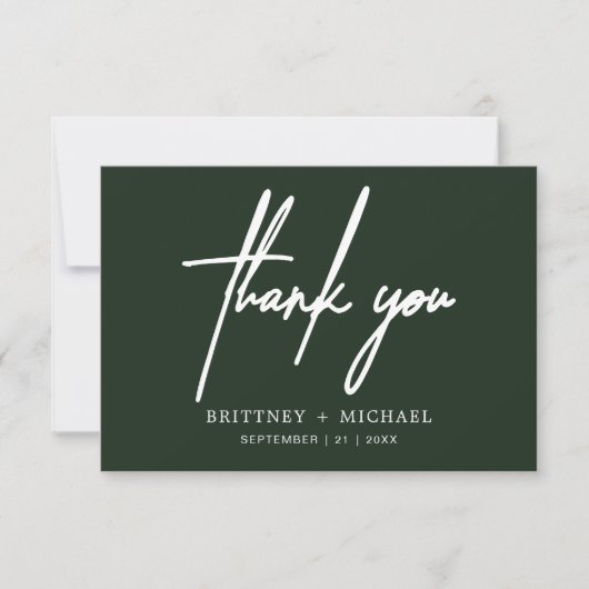 Eenvoudig Minimaal Modern Script Bosgroen Bedankkaart (Voorkant)