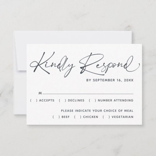Eenvoudig Minimaal Modern Script Bruiloft RSVP Kaartje (Voorkant)