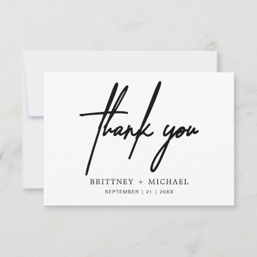 Eenvoudig Minimaal Modern Script Trouwdag Bedankkaart (Voorkant)