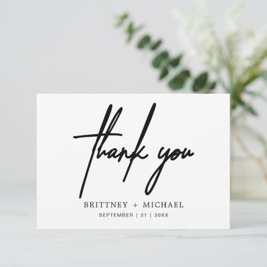 Eenvoudig Minimaal Modern Script Trouwdag Bedankkaart (Staand voorkant)