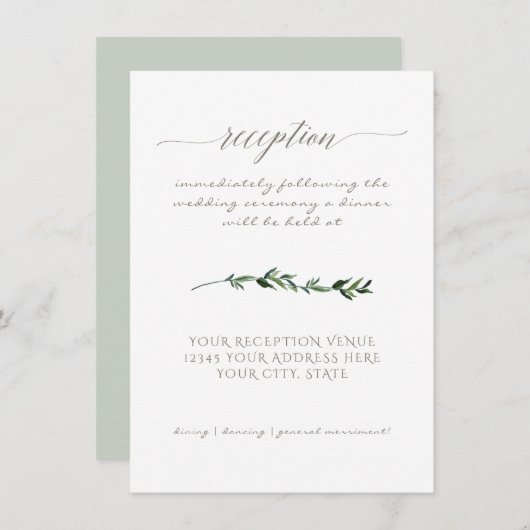 Eenvoudig Minimaal modern Waterverf Greenery Scrip Kaart (Voorkant / Achterkant)