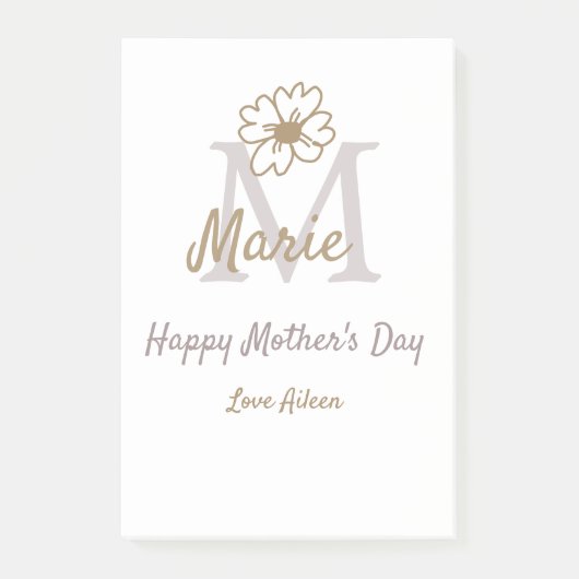 eenvoudig minimaal moedersdag monogram goudgrijs f post-it® notes (Voorkant)
