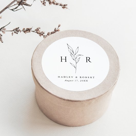 Eenvoudig minimaal monogram botanische bruiloft ronde sticker