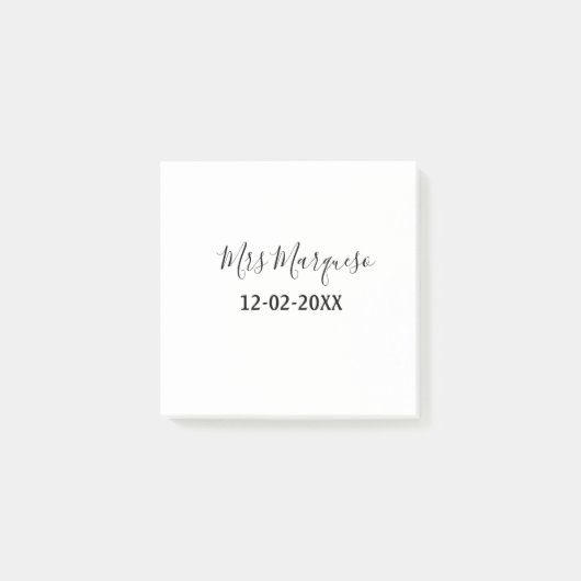 eenvoudig minimaal monogram mrs mijn naam datum ja post-it® notes (Voorkant)