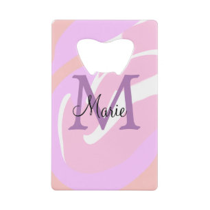 eenvoudig minimaal monogram roze rode waterstof creditkaart flessenopener