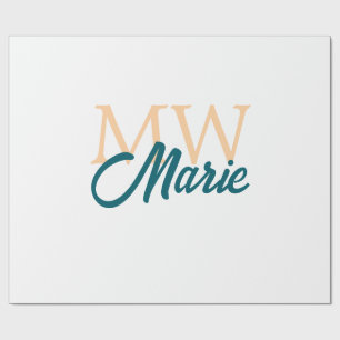 eenvoudig minimaal naam monogram oranje blauw vet cadeaupapier