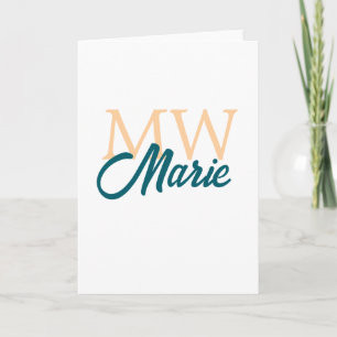 eenvoudig minimaal naam monogram oranje blauw vet kaart