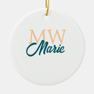 eenvoudig minimaal naam monogram oranje blauw vet keramisch ornament