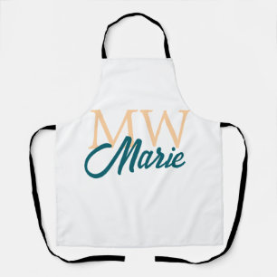eenvoudig minimaal naam monogram oranje blauw vet schort