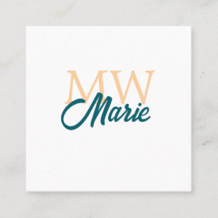 eenvoudig minimaal naam monogram oranje blauw vet vierkante visitekaartje