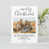 Eenvoudig Minimaal Prettig Kerst Script Familie Fo Feestdagenkaart (Staand voorkant)