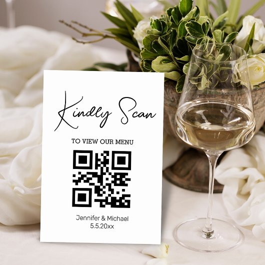 eenvoudig minimaal qr-code trouwmenu kaart