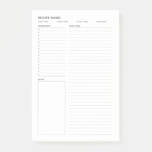 Eenvoudig minimaal receptenboek post-it® notes (Voorkant)