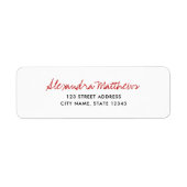 Eenvoudig Minimaal Rood Script Bedrijfs Retouradre Etiket (Voorkant)