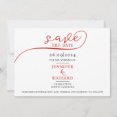 Eenvoudig minimaal rood script met foto wit bruilo save the date (Voorkant)