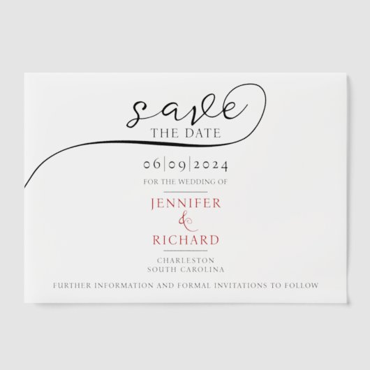 Eenvoudig minimaal rood script met foto wit bruilo vellum uitnodigingen (Voorkant)