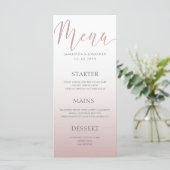 Eenvoudig Minimaal Roos Gold Wedding Dinner Menu (Staand voorkant)