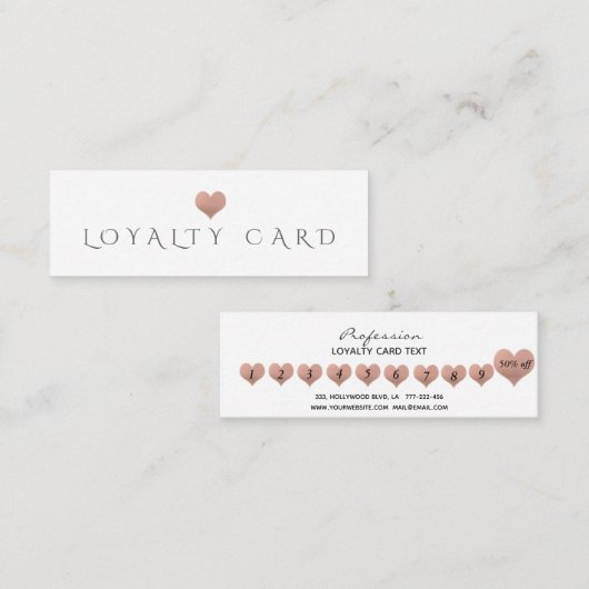 Eenvoudig, minimaal roos gouden hart klantenkaartje (Voorkant / Achterkant)