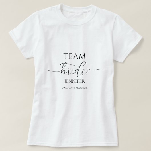 Eenvoudig Minimaal Script Bruiloftsfeest Team Brui T-shirt (Design voorkant)