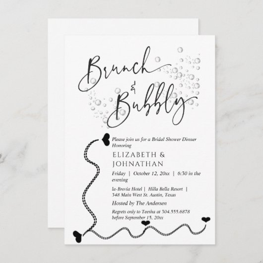 Eenvoudig minimaal script Brunch en Bubble Invitat Kaart (Voorkant / Achterkant)