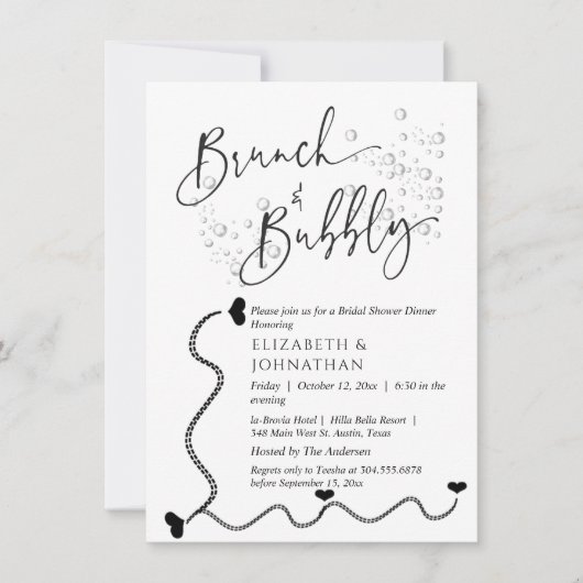 Eenvoudig minimaal script Brunch en Bubble Invitat Kaart (Voorkant)