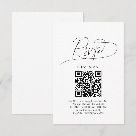 Eenvoudig Minimaal Script QR Code Huwelijksreactie RSVP Kaartje (Voorkant / Achterkant)