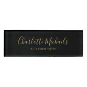 Eenvoudig minimaal script zwart gouden naam naambadge (Voorkant)