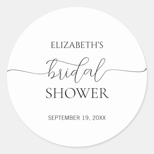 Eenvoudig Minimaal Script Zwart & Wit Bruidsbruilo Ronde Sticker (Voorkant)