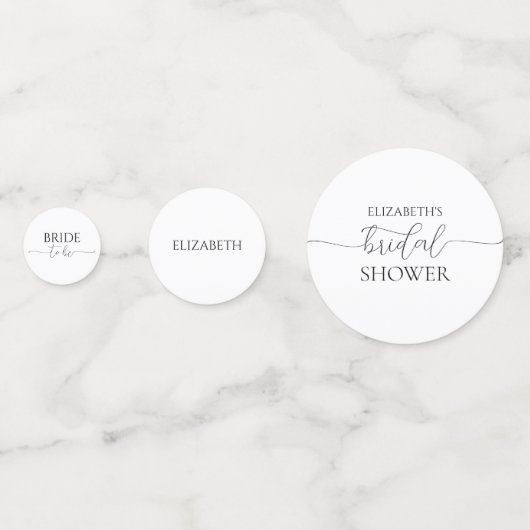 Eenvoudig Minimaal Script Zwart & Wit Bruidsdouche Confetti (Voorkanten)