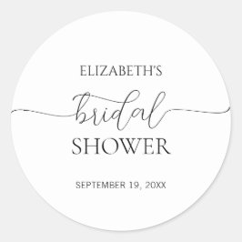 Eenvoudig Minimaal Script Zwart & Wit Bruidsdouche Ronde Sticker