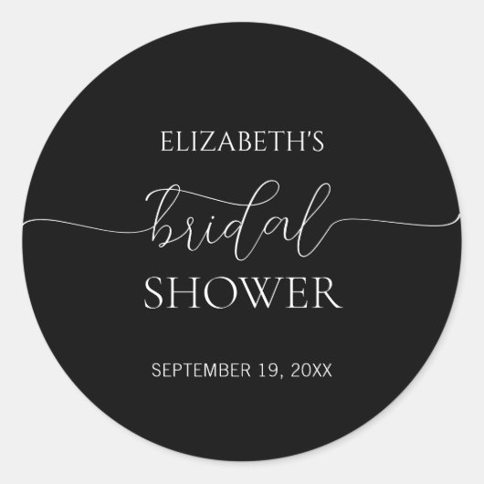 Eenvoudig Minimaal Script Zwart & Wit Bruidsdouche Ronde Sticker (Voorkant)