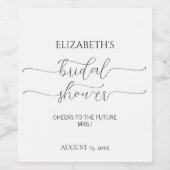 Eenvoudig Minimaal Script Zwart & Wit Bruidsdouche Wijn Etiket (Enkel label)