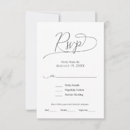 Eenvoudig Minimaal Script Zwart & Wit Huwelijks RS RSVP Kaartje