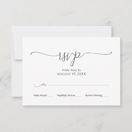 Eenvoudig Minimaal Script Zwart & Wit Trouw RSVP (Voorkant)