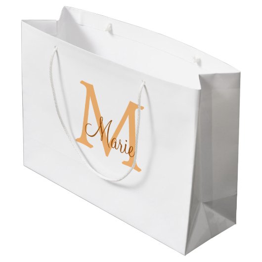 eenvoudig minimaal toevoegen naam monogram oranje groot cadeauzakje (Achterkant Gekanteld)