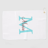 eenvoudig minimaal toevoegen naam monogram roze ro golfhanddoek (Horizontaal)