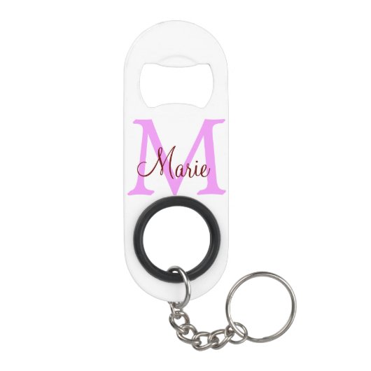 eenvoudig minimaal toevoegen naam monogram roze ro mini flessenopener (Achterkant)